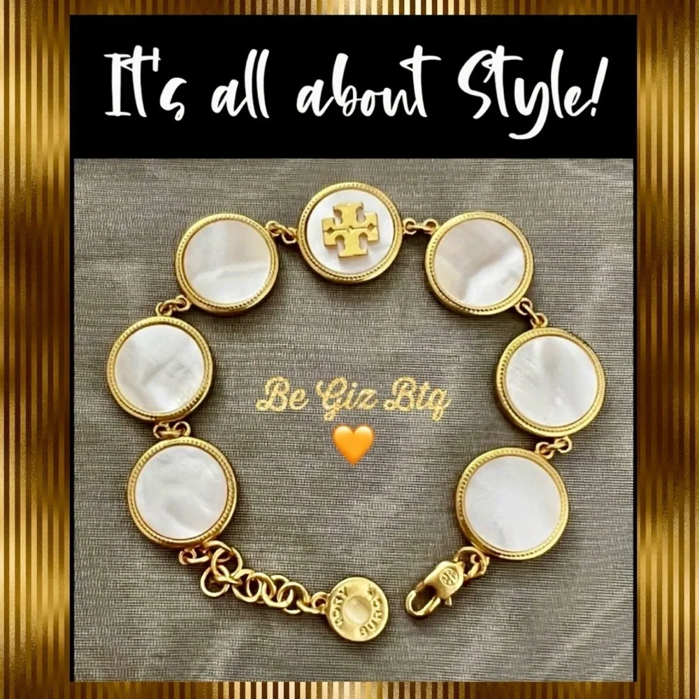 🔥🔥Tory Burch Authentic White Semi Precious Mother Of Pearl Coin Station Bracelet